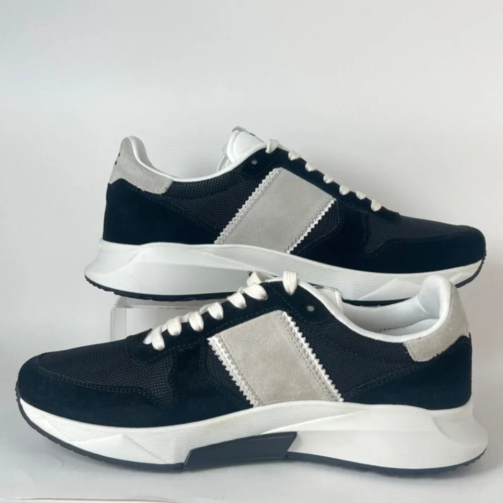 Tom Ford Technical Sneakers Black White Leather Lace-Up Men Shoes Size 10